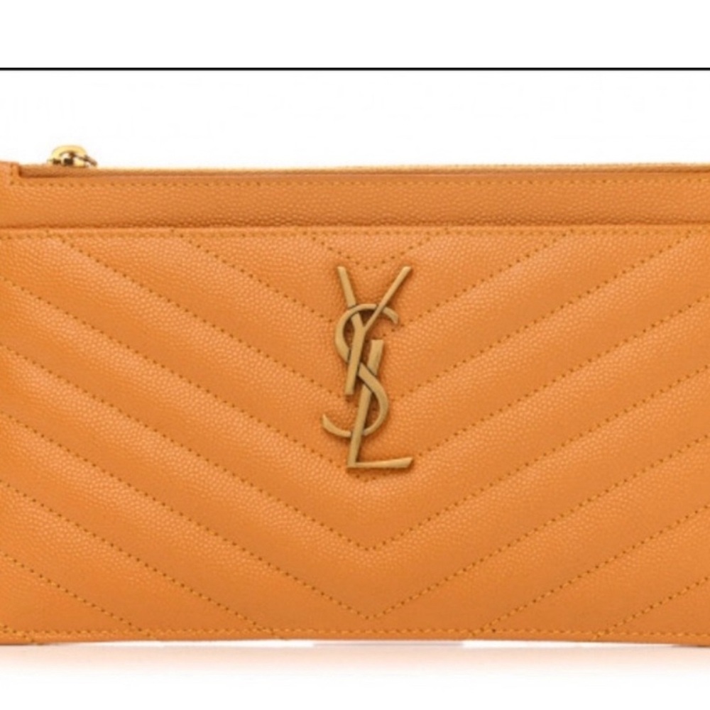 SAINT LAURENT Monogram Grain de Poudre Zip Pouch Card Holder Senape Yellow